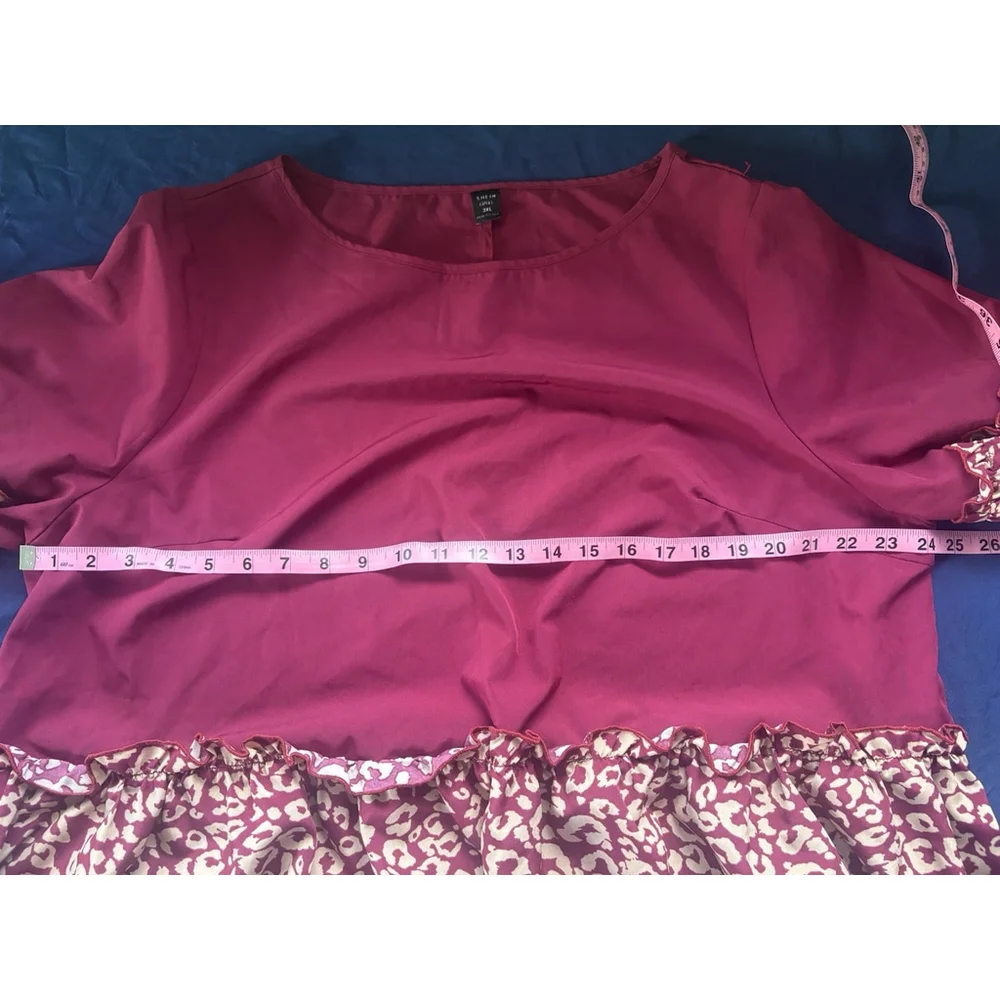 Peplum Flowy Red Blouse Leopard Print Boho Ruffle Hem Short Sleeve Plus Size